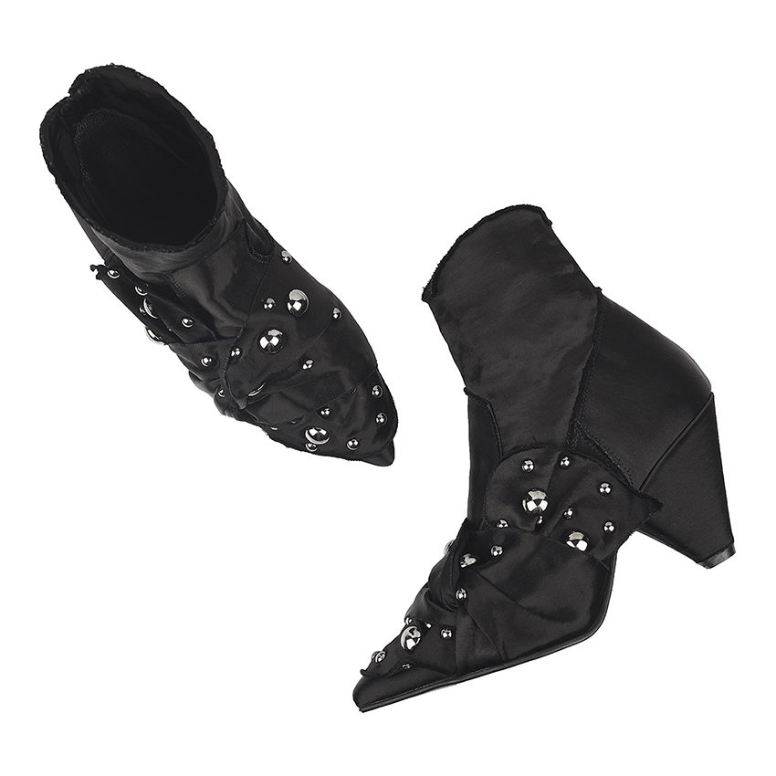 Black Stretch satin ankle boots
